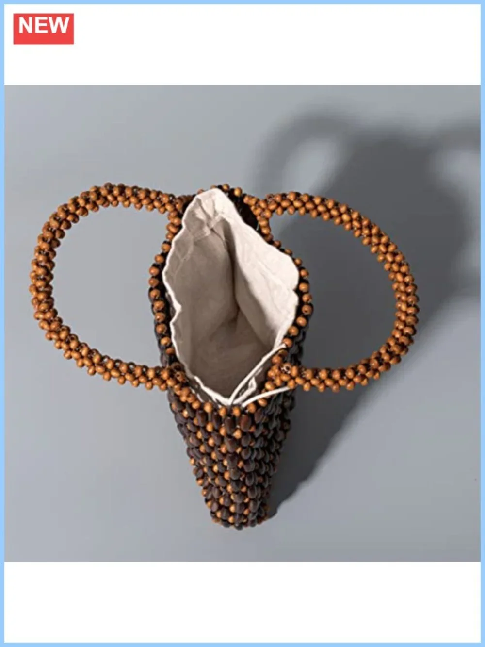 Small Wooden Bead Woven Handbag Clutch Purse Women Retro Tote